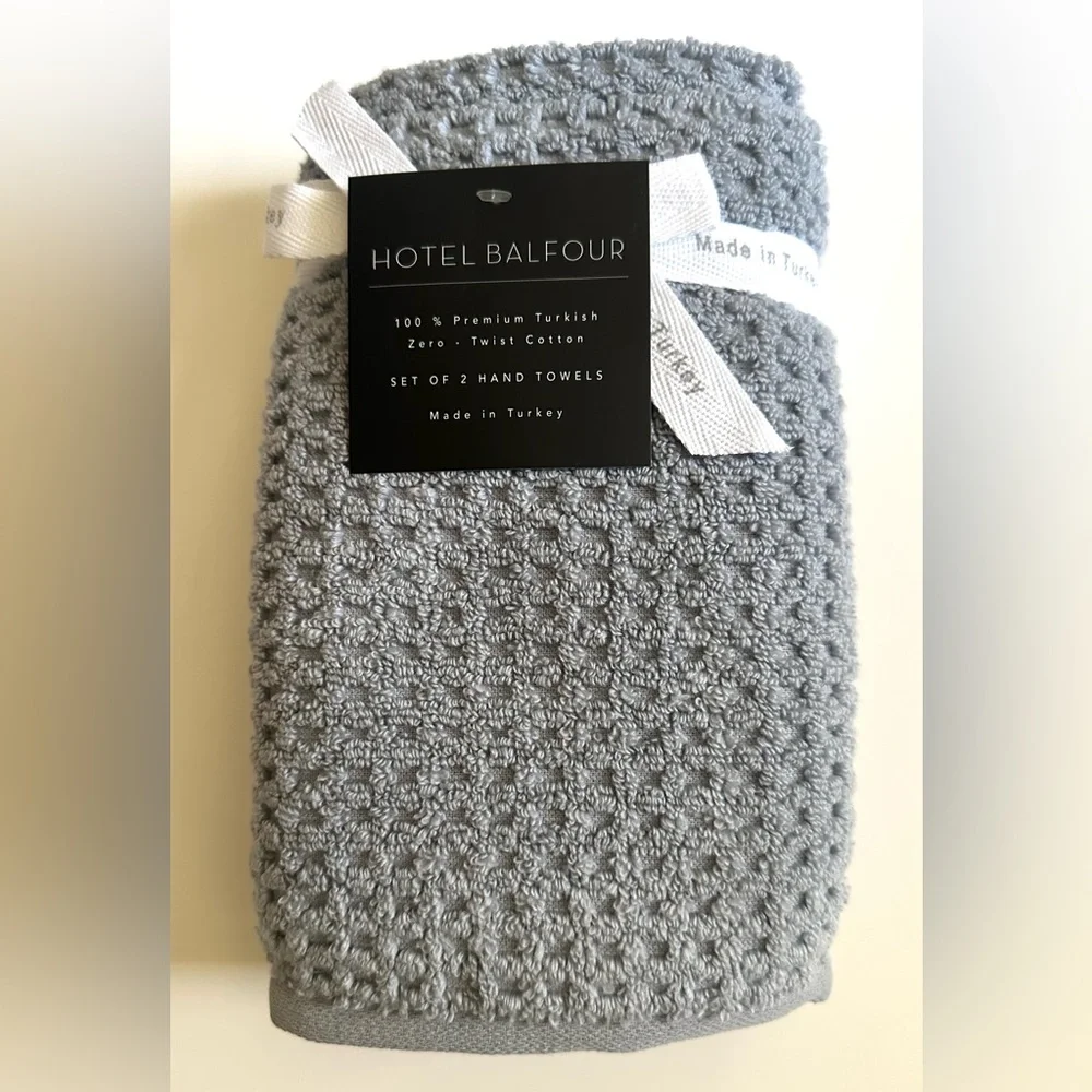 🎁8PC Hotel Balfour Bath Towel Set -Zero Twist Cotton -Waffle Light Blue Chambray
